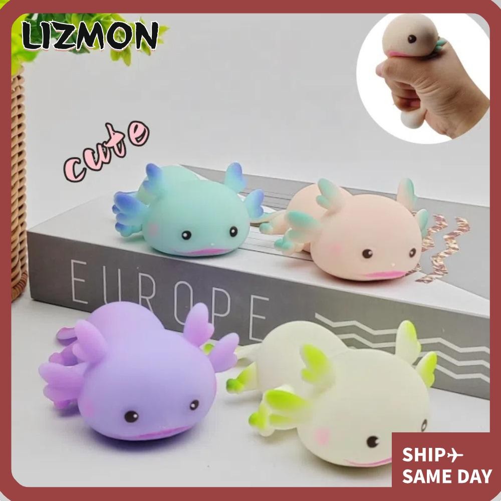 LIZMON การ์ตูนปลา Squishy ของเล่น, Fidget ตุ๊กตายืดออกแบบบีบของเล่น, ผ่อนคลายหลายสีน่ารัก Axolotl คว