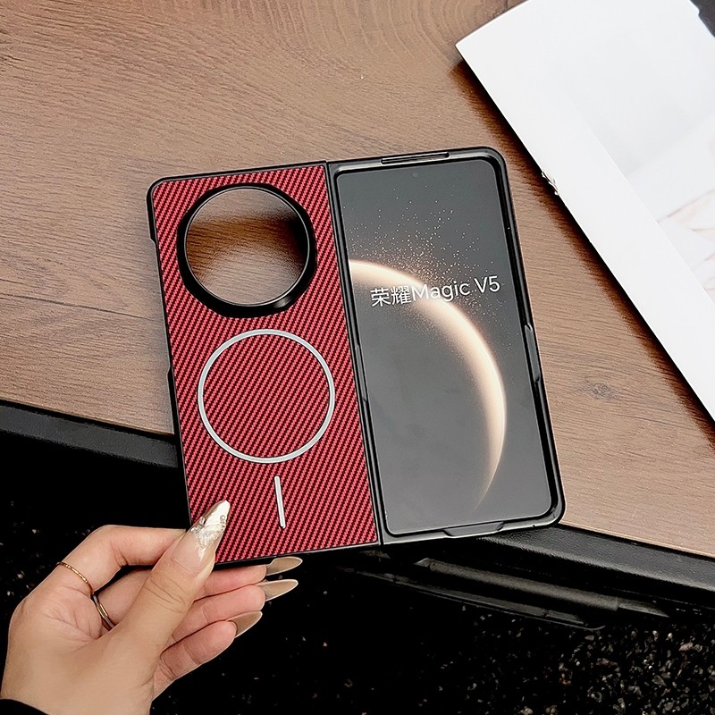 MagicV5 Casing Case สําหรับ Honor Magic V5 Magic V3 Fine Circle Pattern Magnetic Fiber Hard Phone Ca