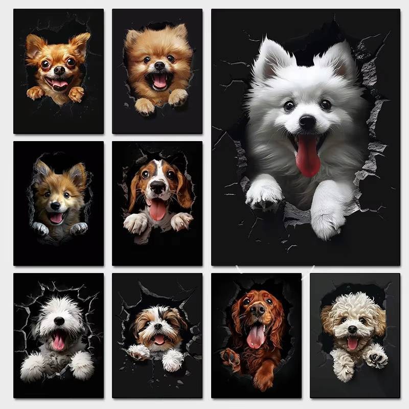 พลศิลป์ผนังลายเส้นสุนัข Norwich Terrier และ Lhasa Apso สำหรับการตกแต่งห้องของเด็กและบ้าน