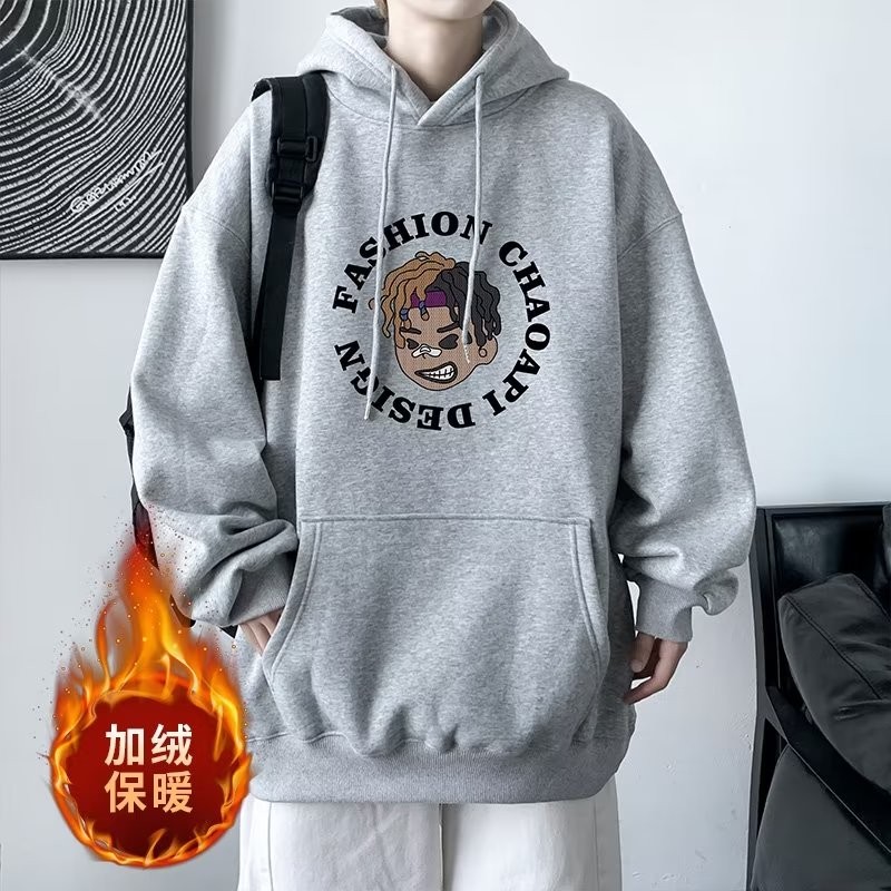 2025 NEW 2025 Sweatshirt Print 2022 Loose Fit Men's Fleece Youth Trend Pullover Winter Fashion Haraj