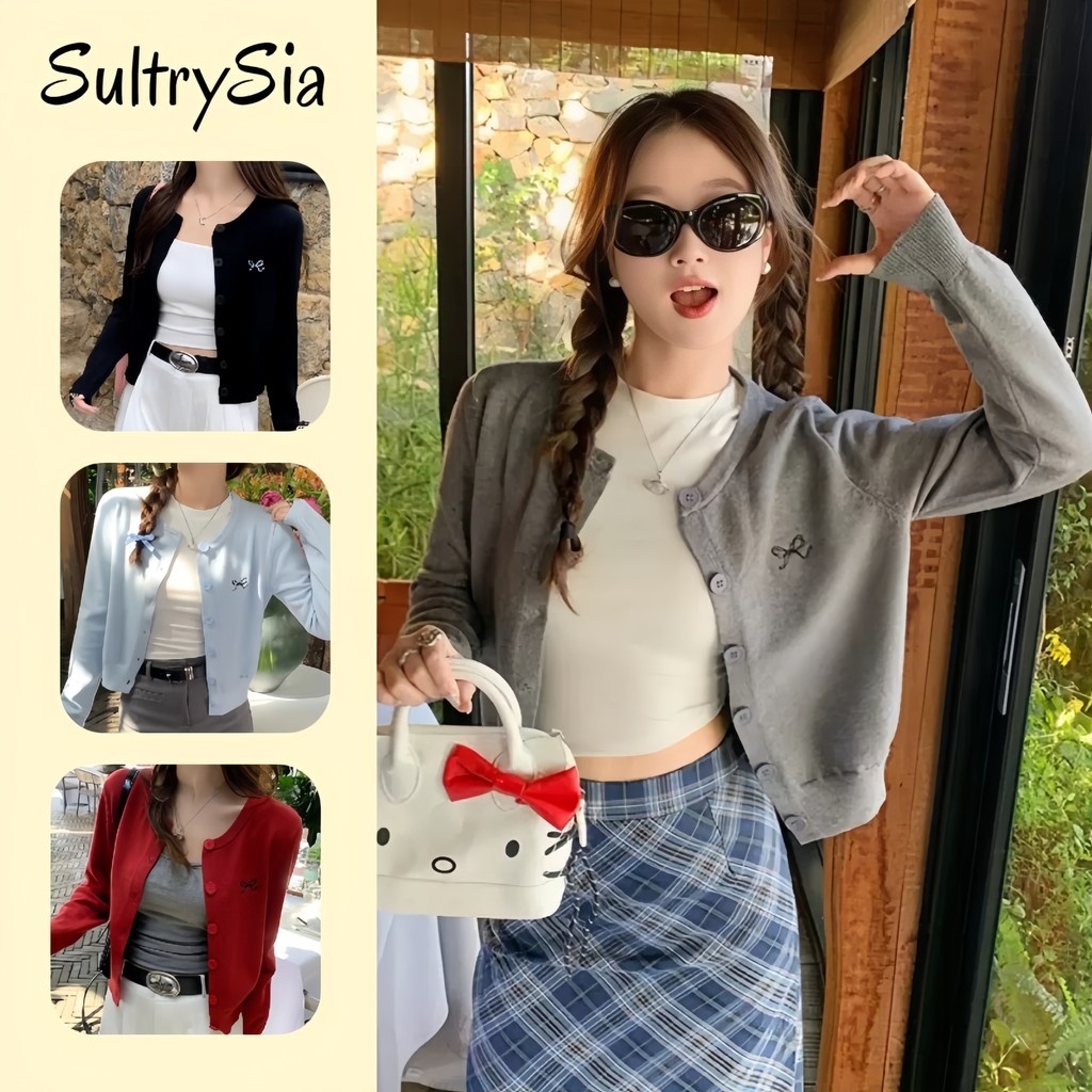 SultrySia เสื้อสเวตเตอร์ผู้หญิง ผ้าใส่สบาย เสื้อคาร์ดิแกนโบว์ธรรมดาสำหรับผู้หญิง สไตล์ลำลอง "Z-YX12"