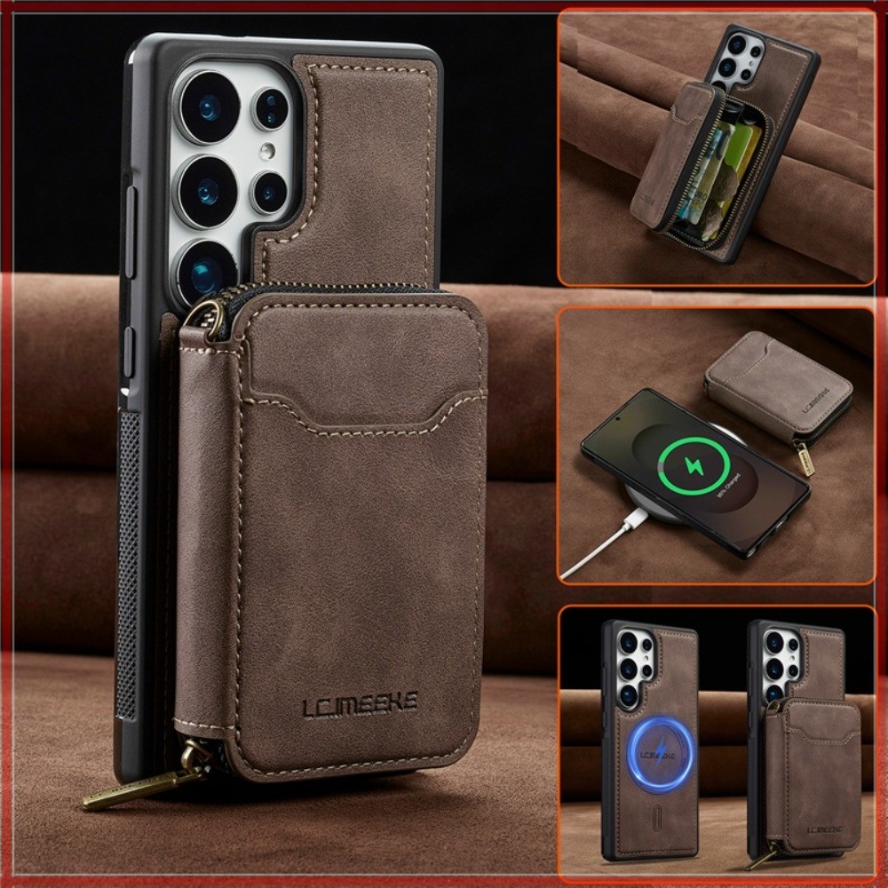 SAMSUNG 2-in-1เคสโทรศัพท์แม่เหล็กที่แข็งแกร่งสําหรับSamsung S25 S24 S23 S22 Ultra/plus/FE S25EDGE S21FE S20FEป้องกันการโจรกรรมแปรงแยกเปลี่ยนการ์ดธุรกิจHigh-Endหนังกรณี