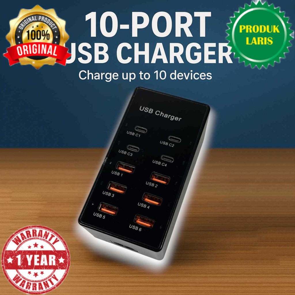 ALASICKA USB Hub Charger 10 Multi Port Type C 5V/2.4A 60W EU Plug - YC-A6