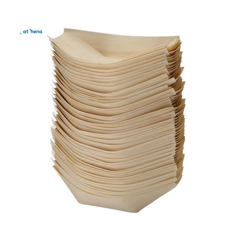 athena5550x อาหารนิ้ว - ชาม, "เรือ" ไม้ย่อยสลายได้ 11 ซม. x 6.5 ซม