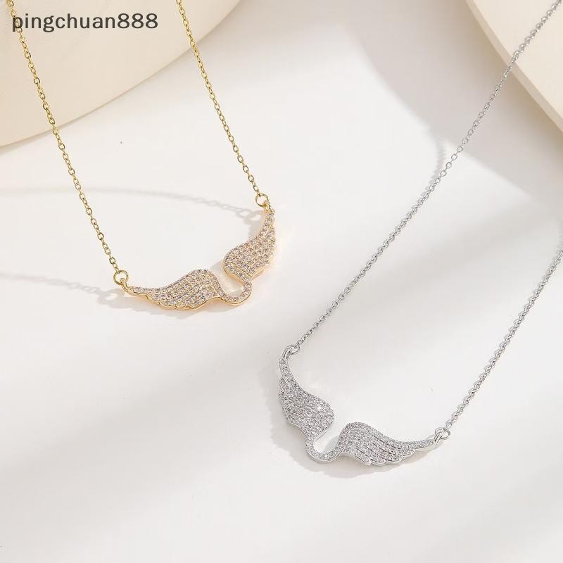 Pingchuan888 Angel Wingสร้อยคอผู้หญิงเพชรหุ้มห่อแฟชั่นอารมณ์All-Matchไทเทเนียมเหล็กClavicle Chain Ni