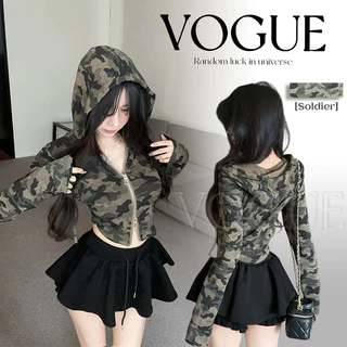 Vogue🌟พร้อมส่ง🌟 เสื้อคลุมครอปแขนยาว ดีเทลลายทหารเท่ๆ ใส่ได้ทุกวัน (FY560)