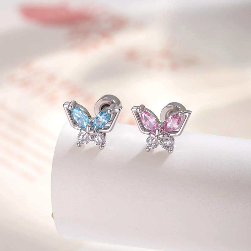 กระดูกอ่อนเจาะหู Niche Design Zircon สไตล์ผีเสื้อ ลายทะเล orchid ให้ความรู้สึกเย็นและความหรูหรา