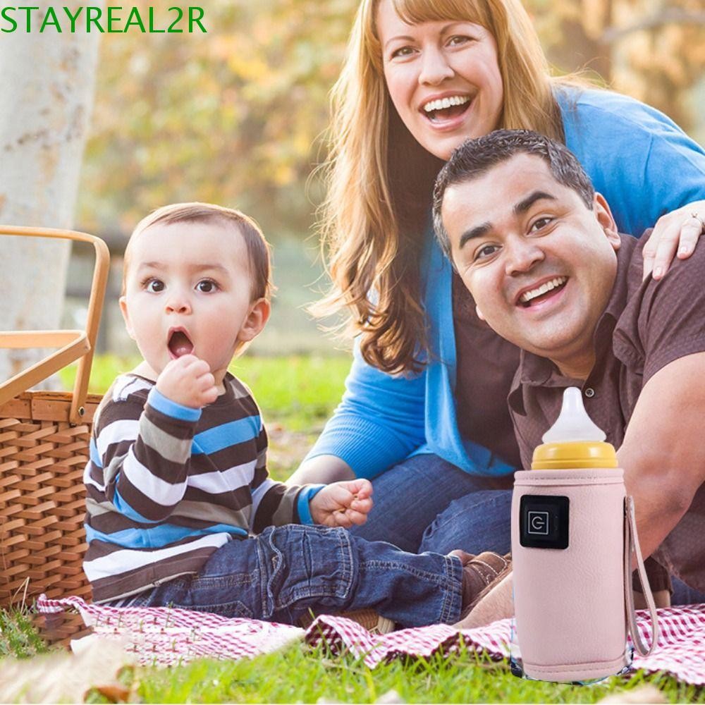 STAYREAL2R ฝาครอบฉนวนขวดนม, เกียร์ปรับได้ PU หนัง USB เครื่องอุ่นนม, แบบพกพาติดตั้ง Universal พยาบาล