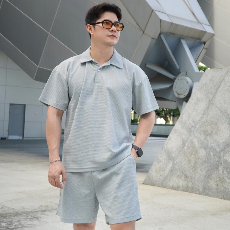 AMTAR ชุดเซ็ทเสื้อคอปก เสื้อโปโล สีพื้นสไตล์เกาหลี Man Clothing