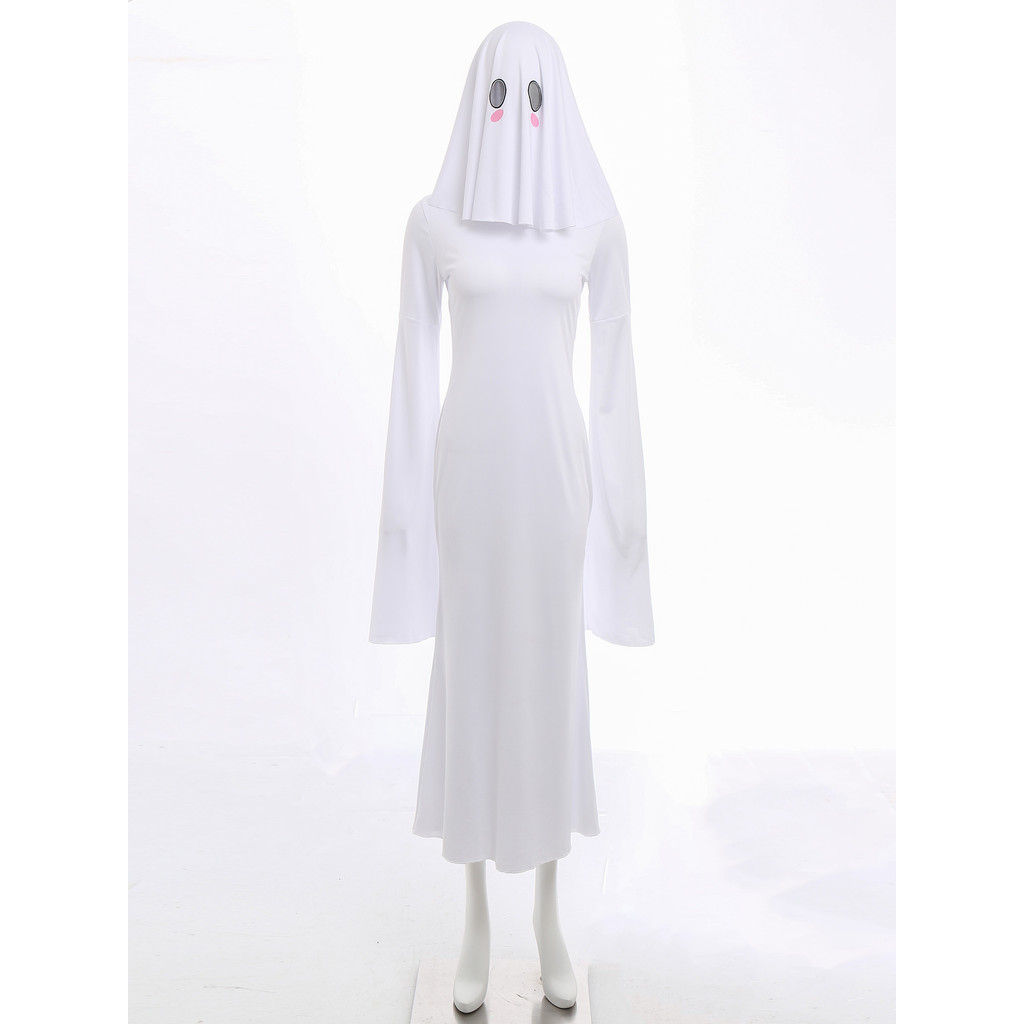 ShyLizee ผู้หญิง Ghost เครื่องแต่งกาย Mock คอยาว Flared แขน Lace-up กลับชุดหัวและ Sash สําหรับฮาโลวี