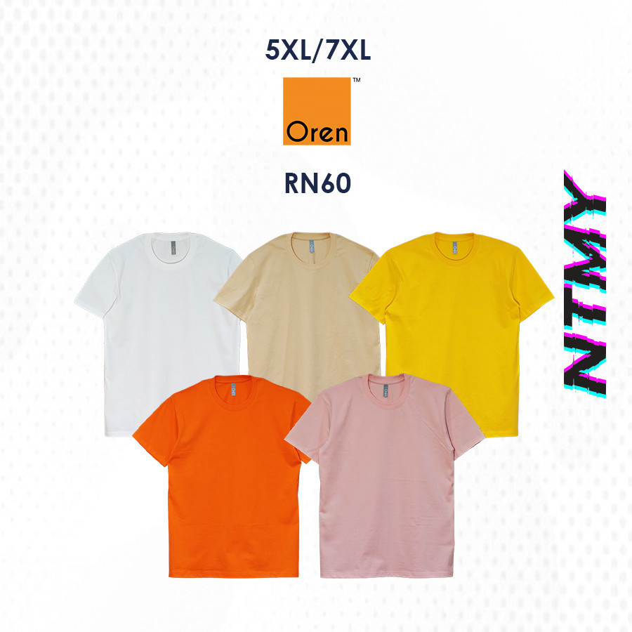 RN60 Oren กีฬาขนาดใหญ่ Unisex คลาสสิก Basic ลูกเรือคอ 100% ผ้าฝ้ายหวี 190gsm/10 สี NTMY