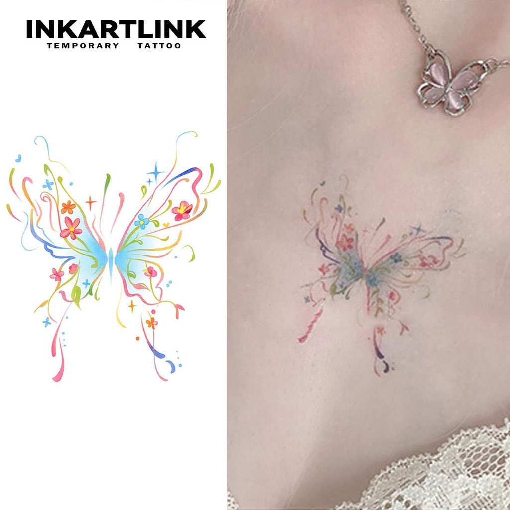 INKARTLINK Dream Butterfly สติ๊กเกอร์ลาย temporary tattoo สีสันสดใส เพื่อการตกแต่งประจำวัน