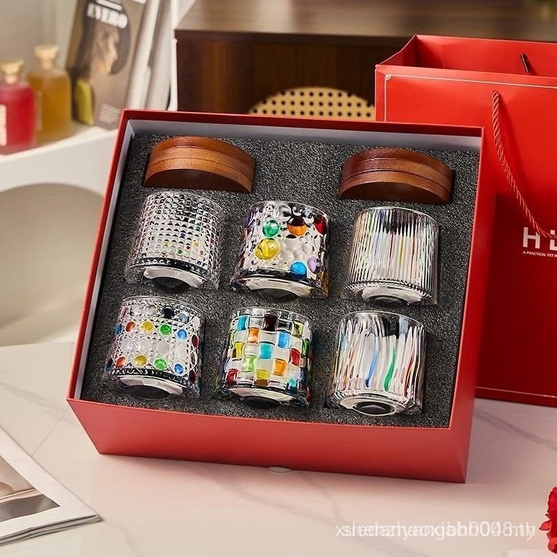 แก้ววิสกี้ชุดกล่องของขวัญที่กําหนดเองระดับไฮเอนด์ครัวเรือนแก้วทาสีคู่แก้วไวน์ของที่ระลึกทางเลือกks5โ