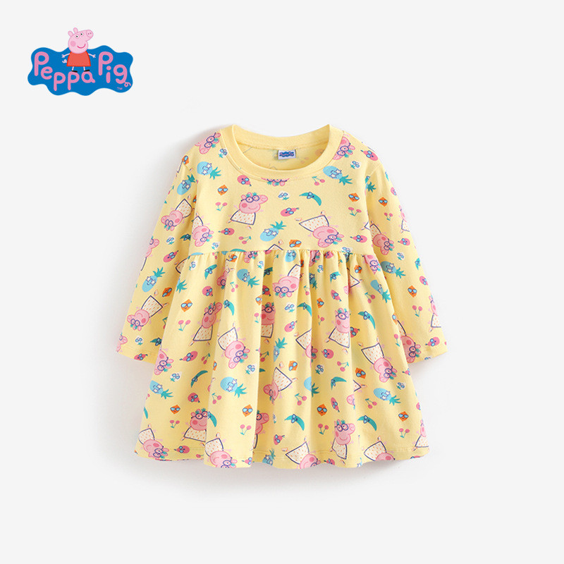 Peppa Pig ชุดเจ้าหญิงสำหรับหนูน้อย แบบคอกระโปรงแขนยาว ลายพิมพ์กลางน่ารัก