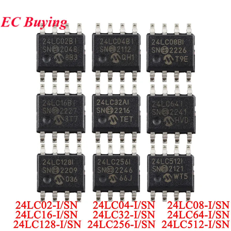 10 ชิ้น 24LC02 24LC04 24LC08 24LC16 24LC32 24LC64 24LC128 24LC256 24LC512-I/SN 1 2 4 8 16 32 64 128 
