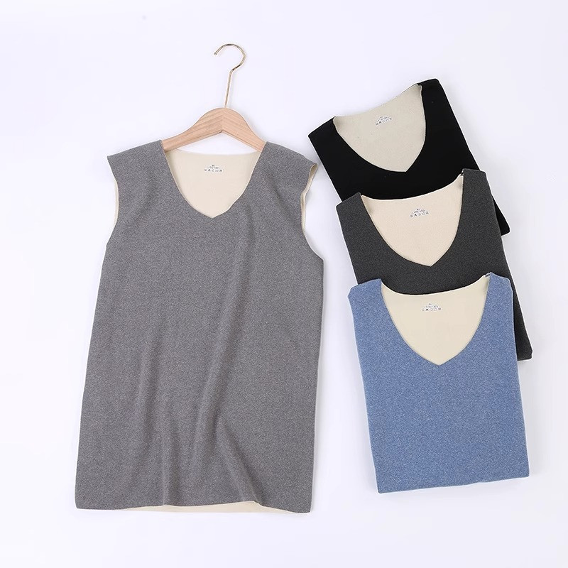 เอร์เชนชิ เสื้อกั๊กความร้อนฤดูหนาวไร้รอยต่อสําหรับผู้ชายคอวีชุดชั้นในขนแกะสองด้าน