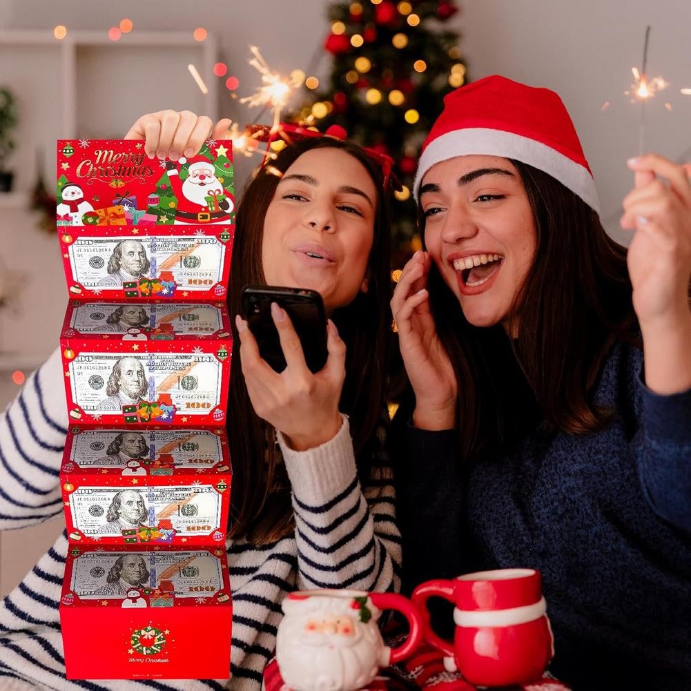 6-card Christmas Cash Envelope Surprise Money Clip การ์ตูน Santa Claus Cash Wallet U7S2