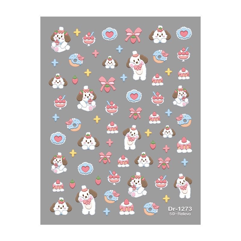 Redanco5D นูน ins Influencer สติกเกอร์แต่งเล็บการ์ตูนลูกสุนัขน่ารักสติ๊กเกอร์ติดเล็บสามมิติ Dr1273 T