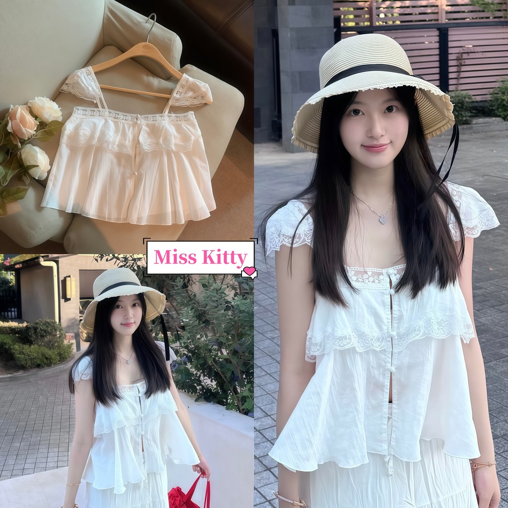 🎀Miss Kitty สีขาว เสื้อแขนกุด   สไตล์เกาหลี มินิมอลผ้านุ่มทิ้งตัว ผ้าใส่สบาย (FY2946)