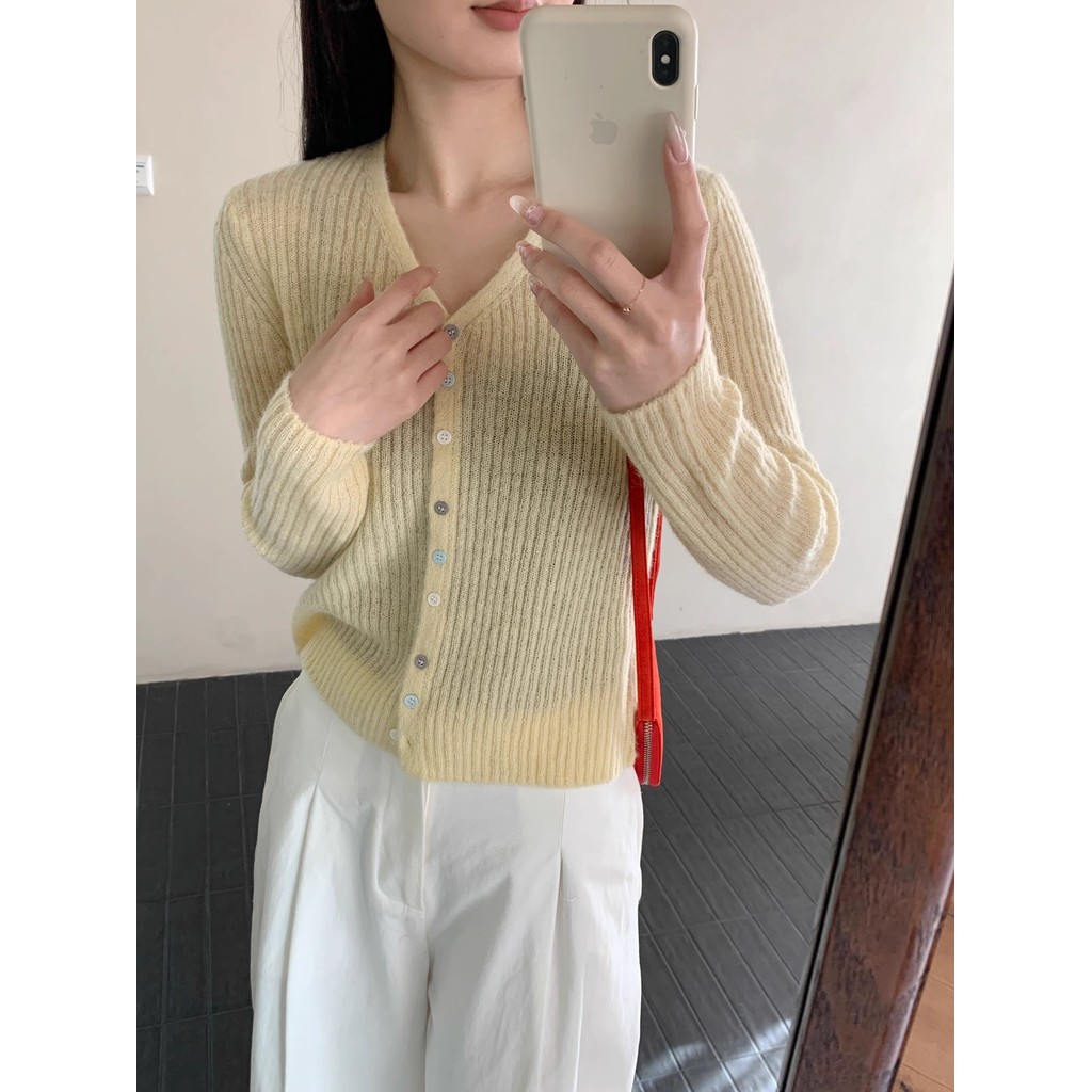 2025 ฤดูใบไม้ร่วง All-Match Mercerized Mohair สีทึบถักเสื้อสเวตเตอร์ถัก OU6E