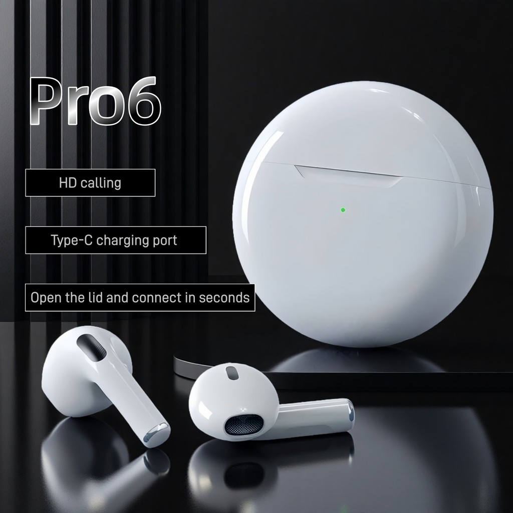 Pro6 ในหูปลั๊กหูไร้สายบลูทู ธ, การออกแบบวงกลมที่ไม่ซ้ำกัน, ผลเสียงสเตอริโอ HIFI, สนับสนุนการโทร, การควบคุมสัมผัส