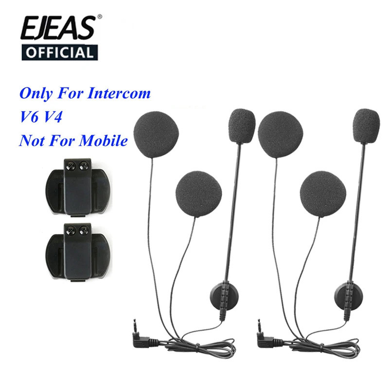 2pcs Vnetphone 3.5 มม.ไมโครโฟนลําโพงชุดหูฟังและหมวกนิรภัย Intercom คลิปสําหรับ V4 V6 รถจักรยานยนต์บล