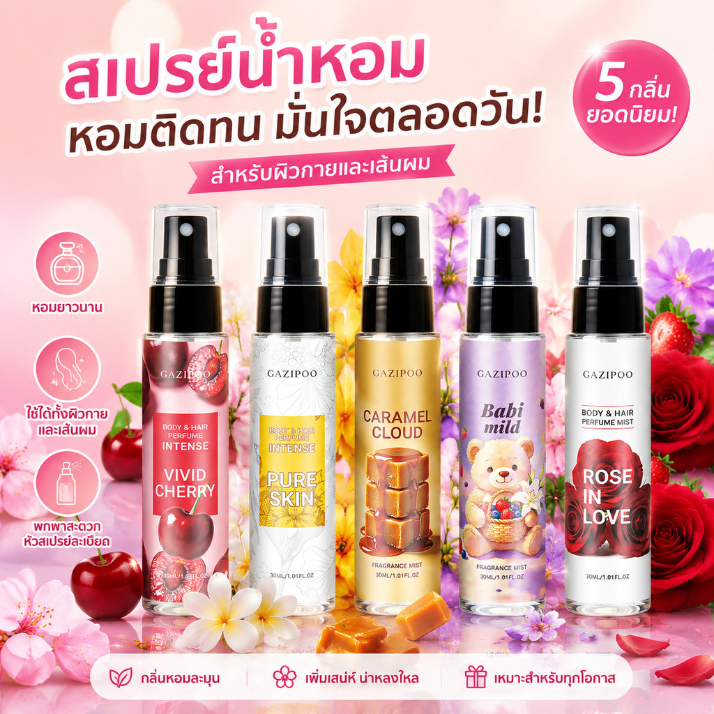 น้ำหอมผู้หญิง สเปรย์น้ำหอม กลิ่นแป้งเด็กฟลอรัล หอมยาวนาน 30ml กลิ่นลูกคุณ ฉีดผิวและผม ไปเรียน พร้อมส่ง มีปลายทาง