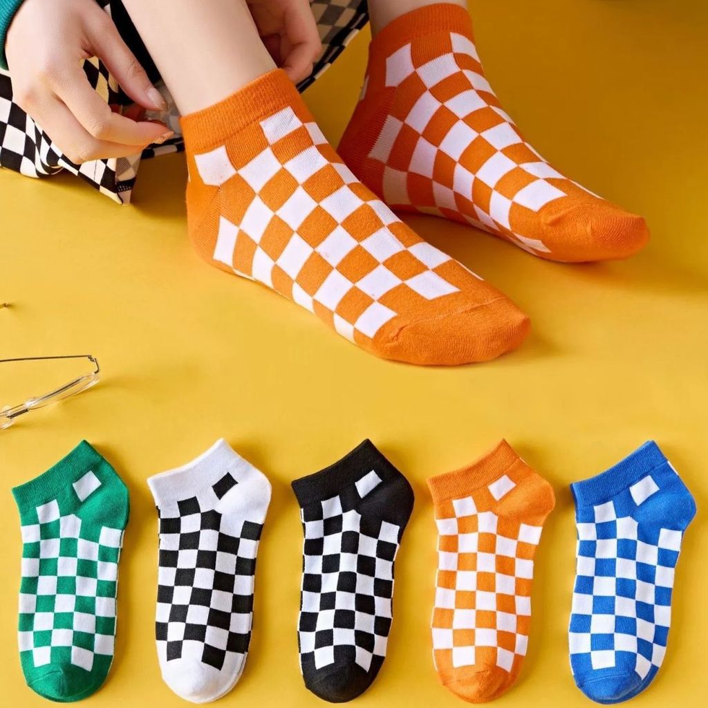Cross-Border ขายร้อนสี Checkerboard ถุงเท้าผู้หญิง Checkered All-Match