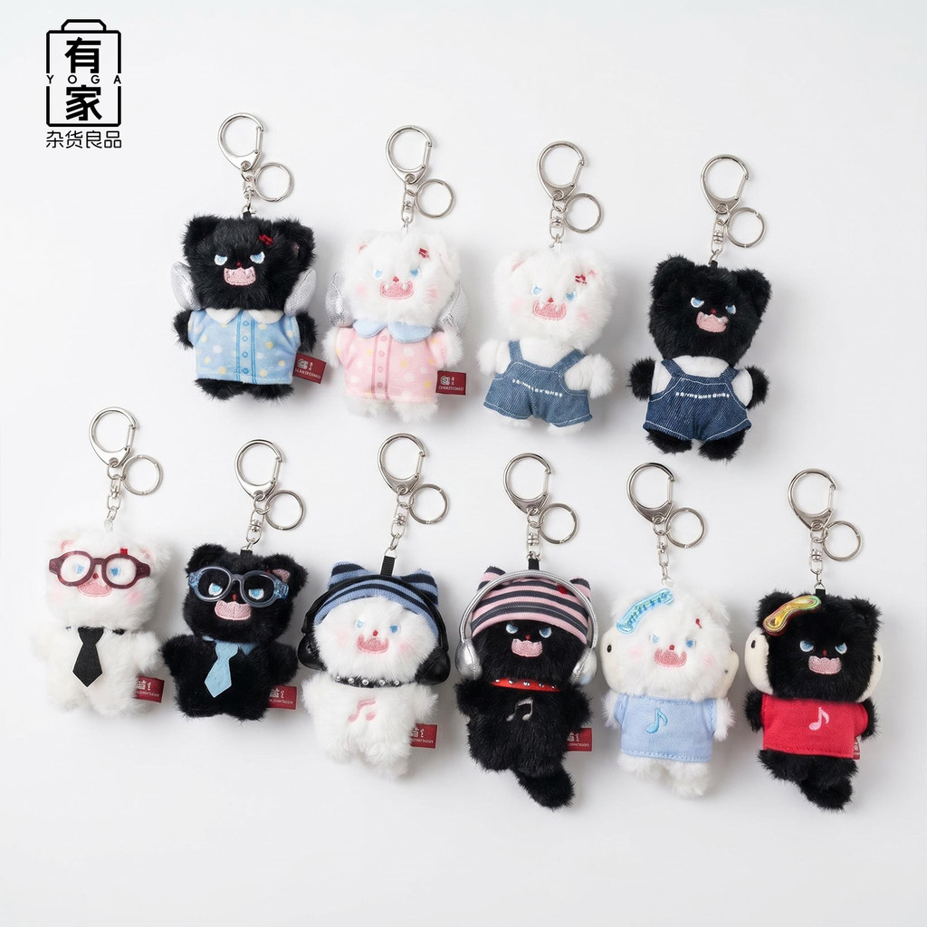 Jinnew Original Black Fried Cat Denim Overalls Cat จี้พวงกุญแจ