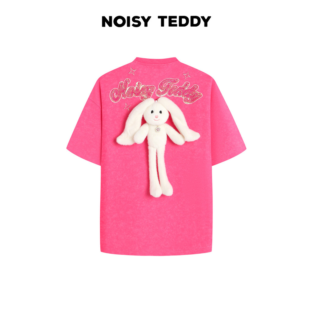 NOISY TEDDY 26 ฤดูร้อนสไตล์ใหม่ตัวอักษรปักเลื่อมตุ๊กตาน่ารักสุภาพสตรีรอบคอเสื้อสวมหัวแขนสั้นเสื้อยืด