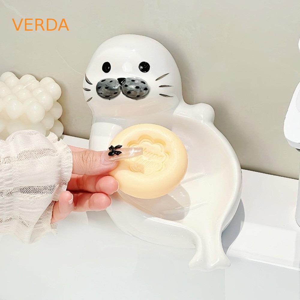 VERDA Sea Lion จานสบู่, กล่องสบู่น่ารัก Self Draining ที่วางสบู่, Washroom เครื่องมือเซรามิคคอนเทนเนอร์สบู่ Drainable อุปกรณ์ห้องน้ําของขวัญแปลกใหม่ไอเดีย