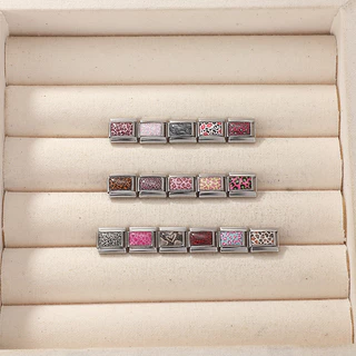 สีสันเสือดาวพิมพ์อิตาเลี่ยน Charm Modular สร้อยข้อมือไทเทเนียมเหล็กปั๊มคู่ DIY สร้อยข้อมืออุปกรณ์เสริม