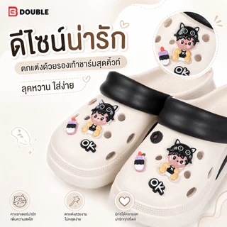 BB Double รองเท้าแตะ EVA หัวปิด สีครีม รองเท้ารัดส้นผู้หญิง แต่งการ์ตูนน่ารัก ใส่ได้ 2 แบบ นุ่มเบา กันลื่น ระบายอากาศ