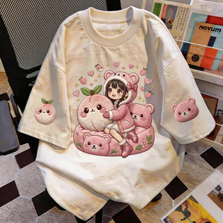 TEE·SHOP🍀 เสื้อยืด 'Kawaii Pink Bear Peach' สไตล์เกาหลี เท่ห์มาก ใส่ได้ทั้งชายหญิง ผ้านุ่มสบายตัวทั้งวัน รองรับ COD 📦