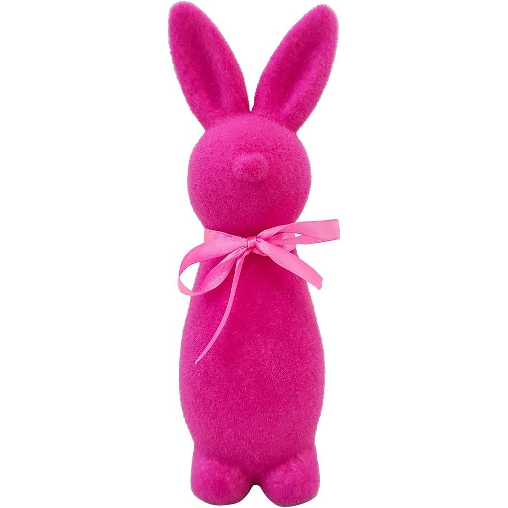 Large Felt Easter Bunny Figures, Flocked Easter Figures with Bow, Decoration, Flocked Easter Bunny F