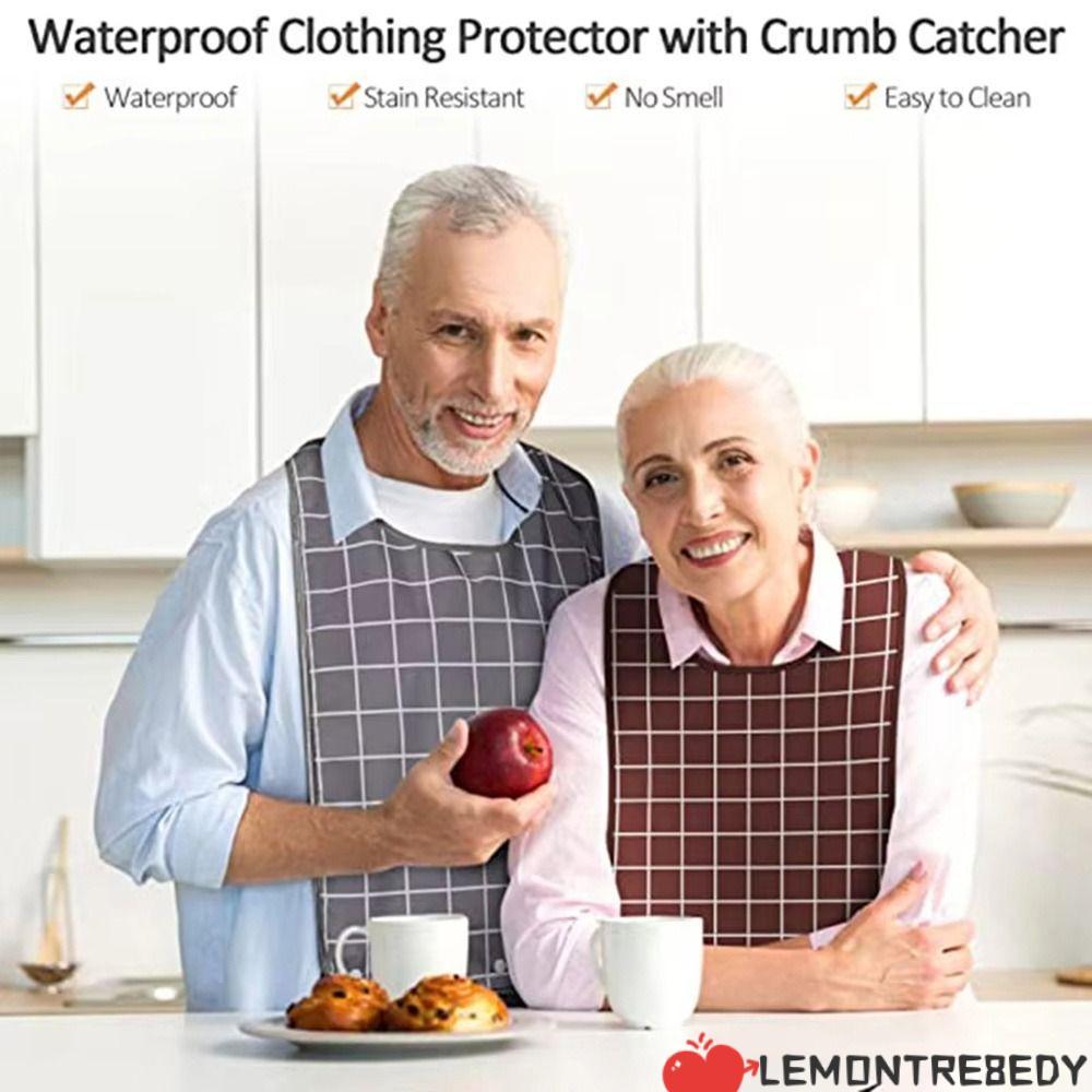 LEMONTRE8EDY เอี๊ยมผู้ใหญ่, S/M/L Dirt Resistance Elder Mealtime Bib, แบบพกพากันน้ําล้างทําความสะอาด