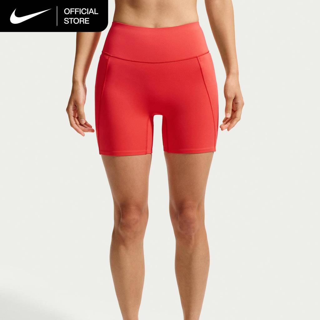 Nike Women's Universa High-Waisted 5" Biker with No Front Seam Shorts - Light Crimson [HQ6833-696]