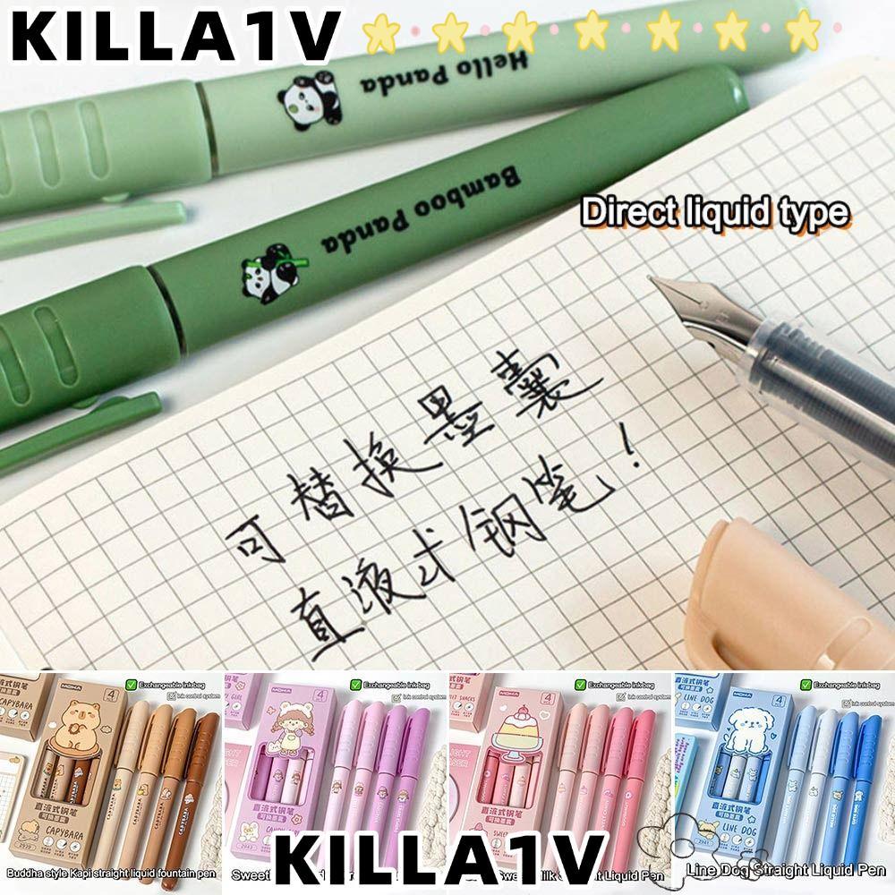 KILLA1V 4 ชิ้นเติมปากกาหมึกซึม, Quick-drying EF Tip Capibara Fountain ปากกา, น่ารักหมึกสีดํา Replaca