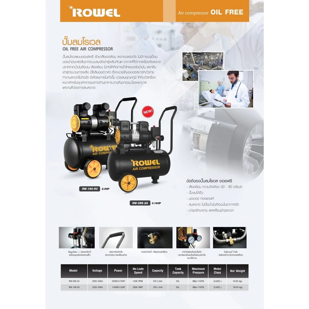 ROWEL ปั๊มลมโรตารี่ RW-AC-160-50 1400วัตต์ 2แรงม้า 50ลิตร thumbnail 3