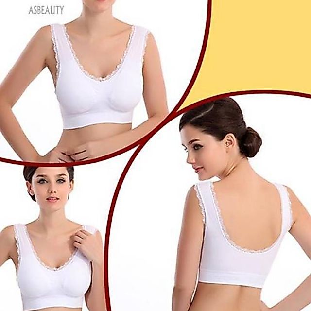 สปอร์ตบรา แบบสวม ขอบลูกไม้ เนื้อนิ่ม ทอไร้รอยต่อ ตรงปก100%