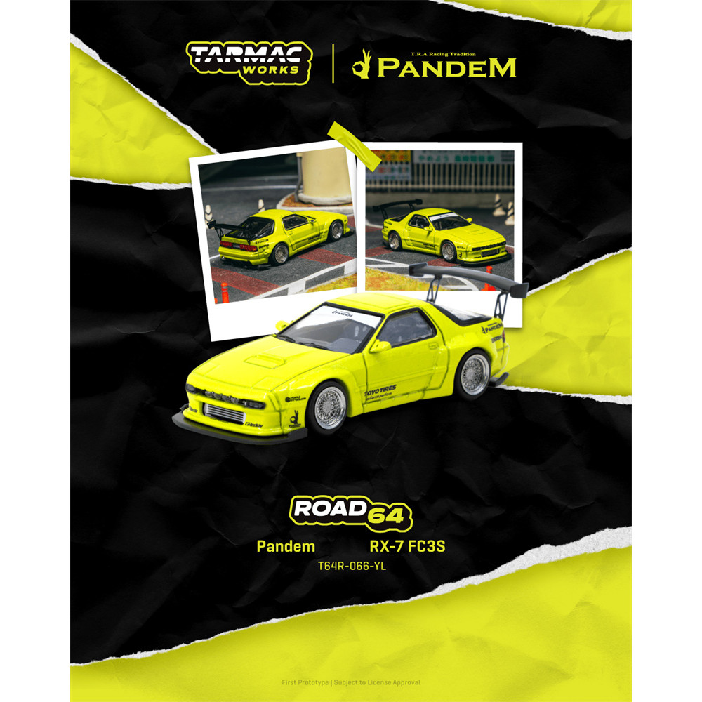 Tarmac Works 1:64 Pandem RX-7 FC3S สีเหลือง รถโมเดลDiecast