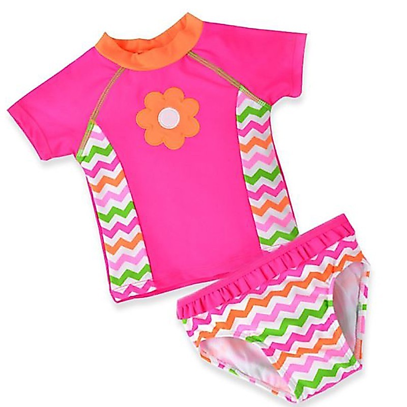 **ลดล้างสต็อค** (อายุ 1-6 ปี)ชุดว่ายน้ำเด็กผู้หญิง ทูพีซ สีชมพู ปักลาย สีสดใส #9015