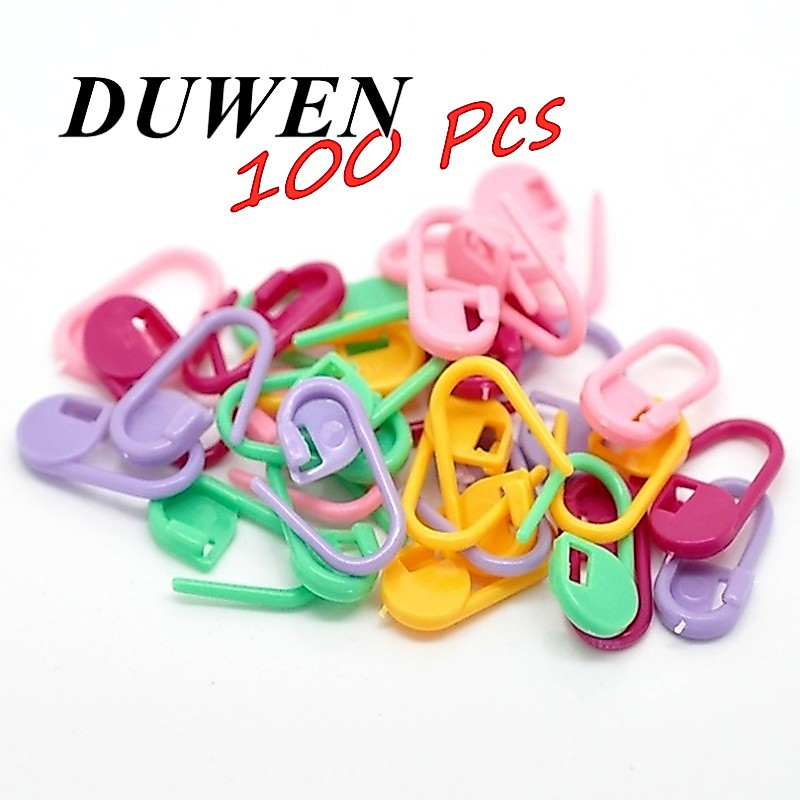 DUWEN เข็มกลัดพลาสติก เข็มกลัดนับหลัก 100 ชิ้น คละสี