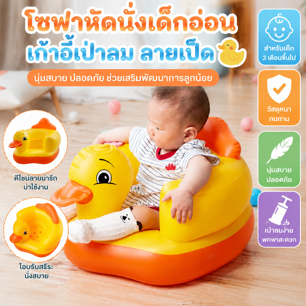 เก้าอี้หัดนั่งของเด็กเล็ก เก้าอี้เป่าลม เบาะลมหัดนั่งเด็กเล็ก โซฟาสำหรับเด็กวัยหัดนั่ง ที่นั่งเด็กรูปสัตว์น่ารัก