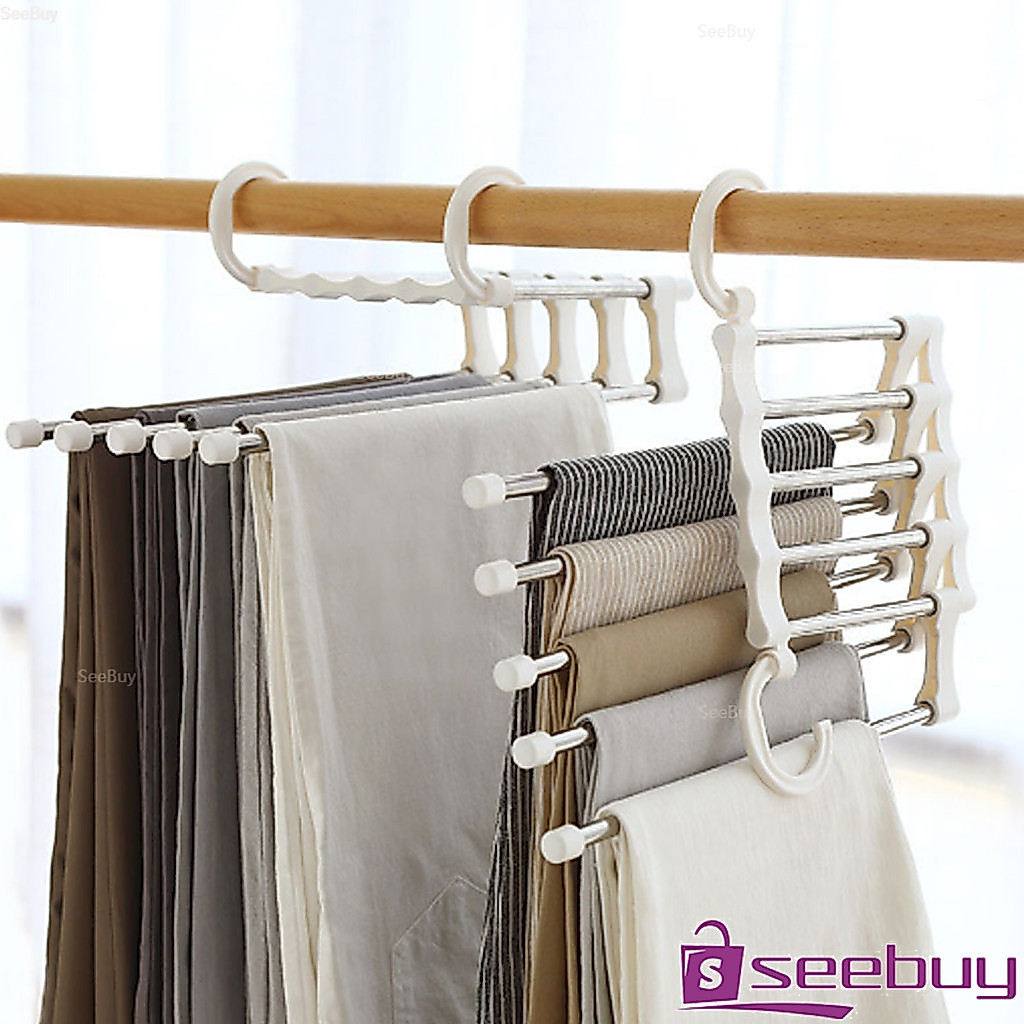 SUY สแตนเลส ที่แขวนกางเกง  ที่เก็บของในตู้เสื้อผ้า  Foldable Stretch Pants Rack