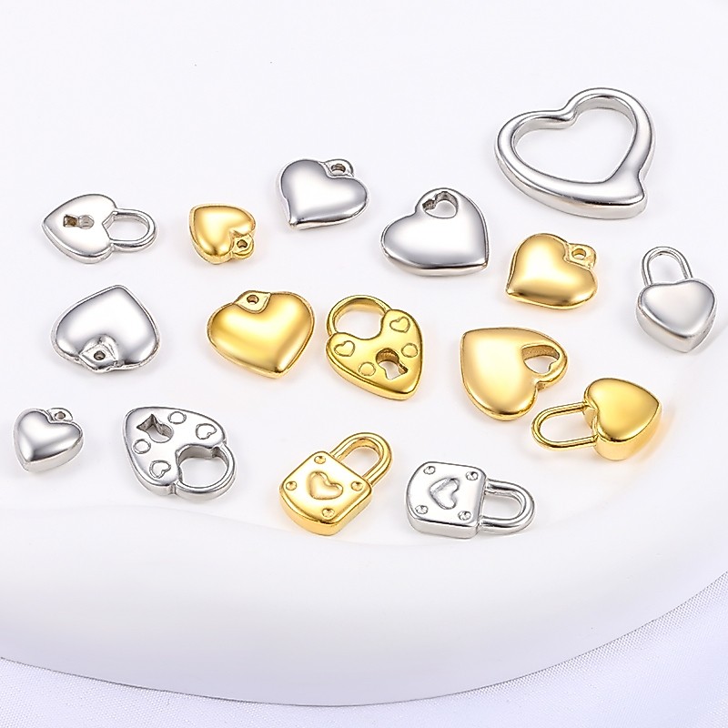 18K Gold ขัดสแตนเลสจี้หัวใจ Love-รูปอุปกรณ์เสริม DIY สร้อยข้อมือสร้อยคอ Charms