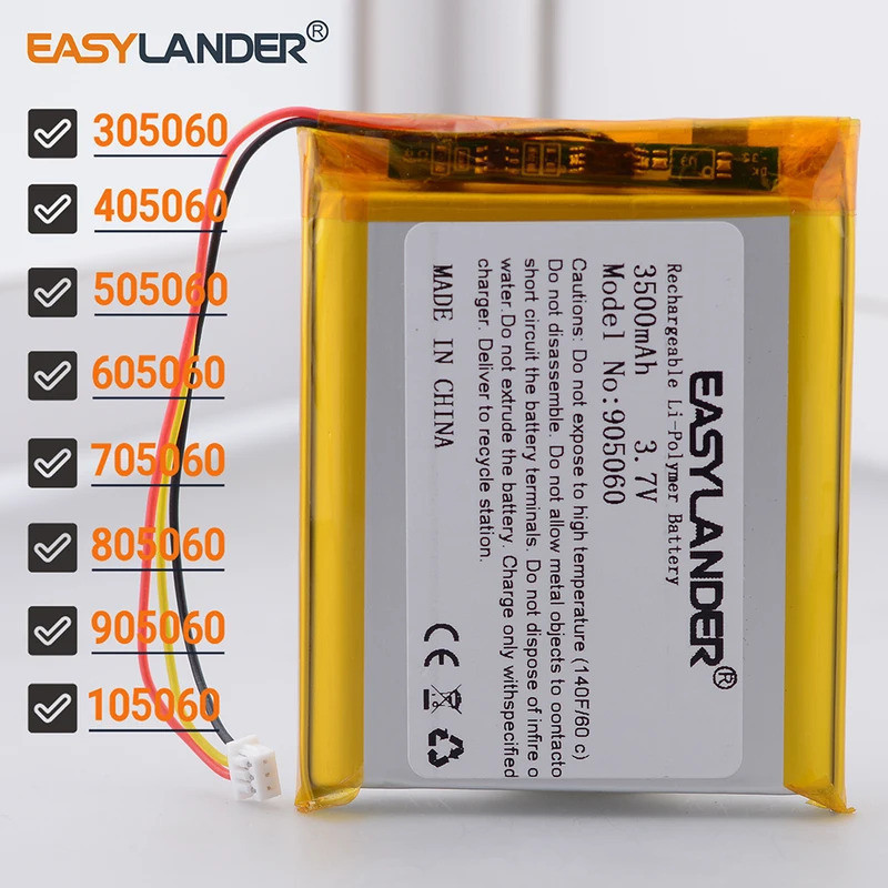 ZH1.5 3Pin 905060 3.7V 3500mAh แบตเตอรี่ลิเธียมไอออนแบบชาร์จไฟได้ 305060 405060 505060 705060 805060