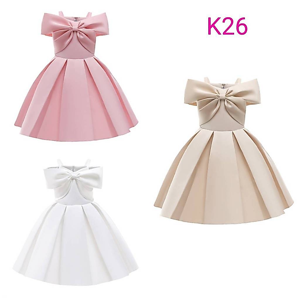 K26 ชุดเดรสออกงานเด็ก สายเดี่ยวติดโบว์ใหญ่ที่อก พร้อมส่งจากไทย