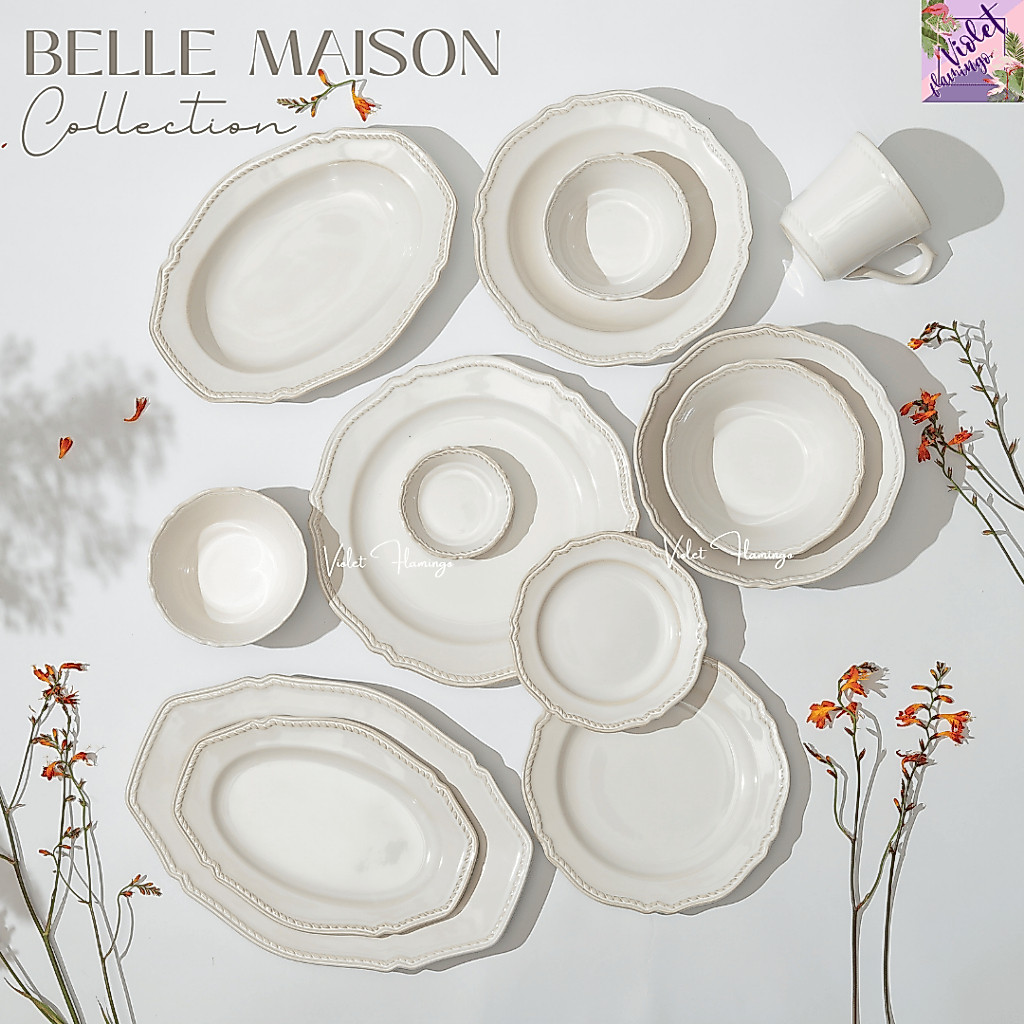 Violet Flamingo จานรุ่น Belle Maison จานสไตล์วินเทจฝรั่งเศส สวยคลาสสิค จานมินิมอล เข้าไมโครเวฟได้