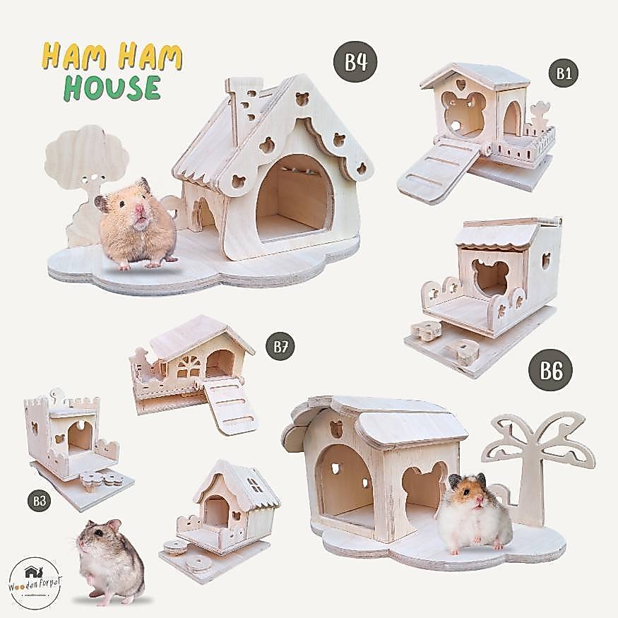 บ้านแฮมเตอร์ บ้านไม้หนู บ้านเช็ท ไจแอนท์ กระรอกจิ๋วดอร์เมาส์ หนูแฟตเทล บ้านพร้อมระเบียง B1-B7